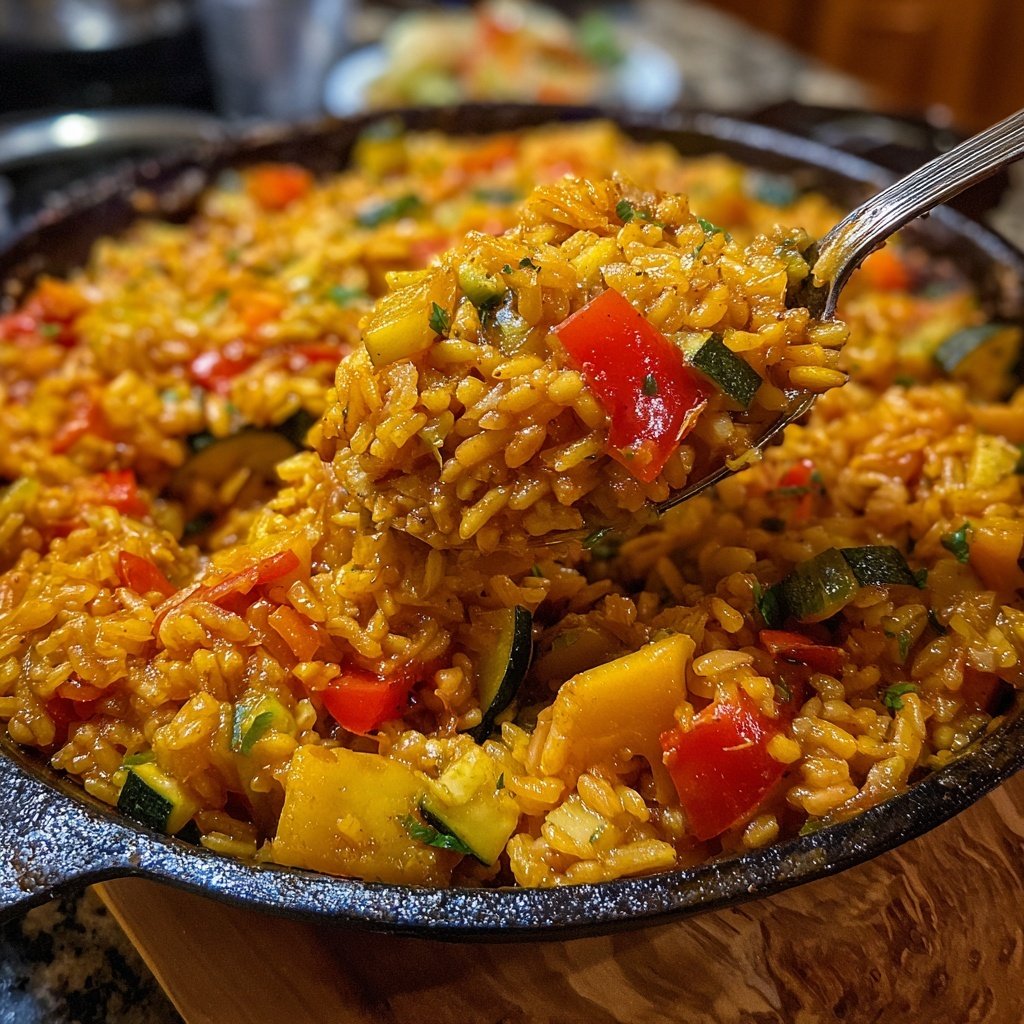 Paella mit Paprika und Zucchini
