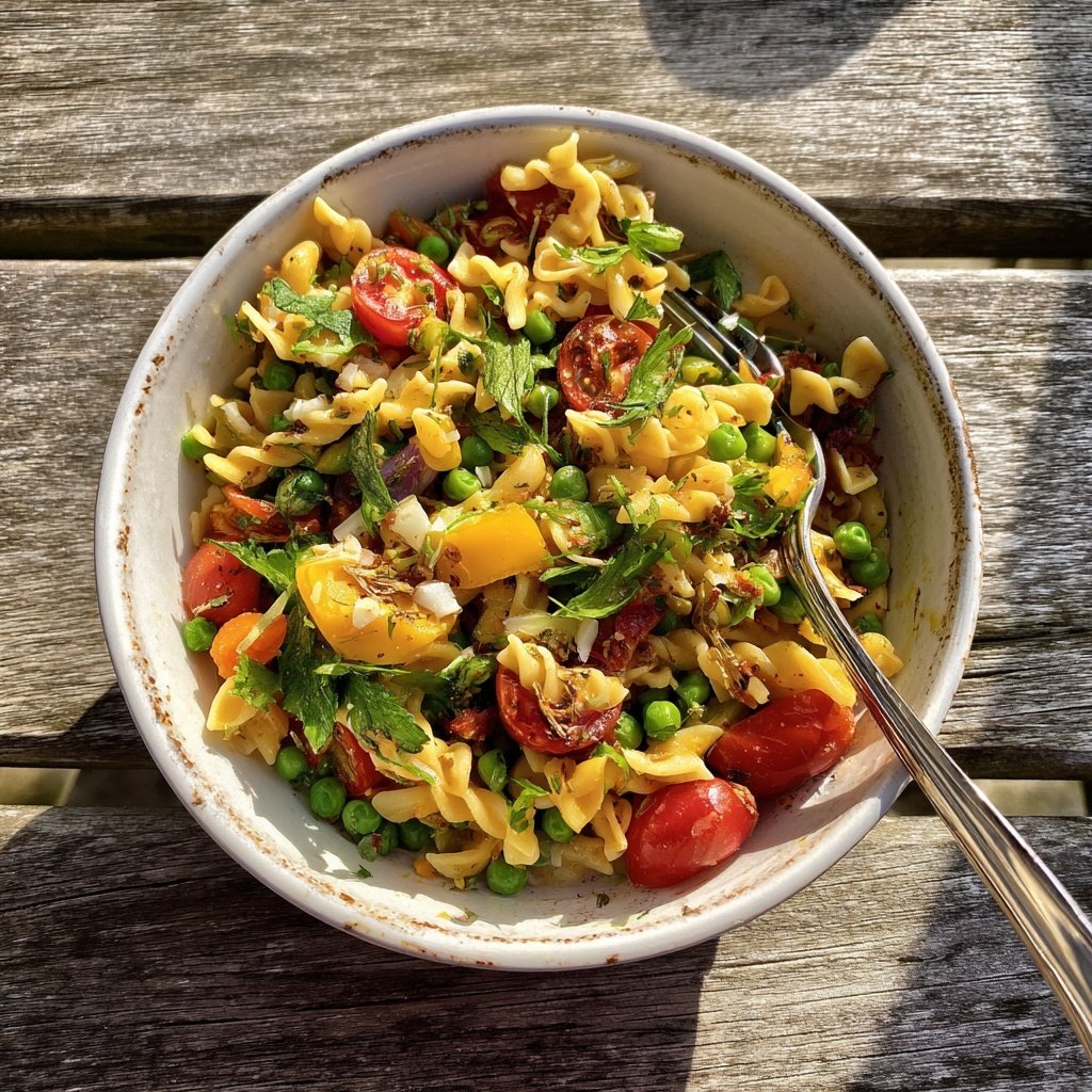 Mediterraner Nudelsalat Mit Erbsen