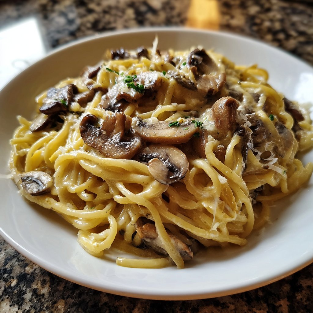 Spaghetti mit Pilzrahm