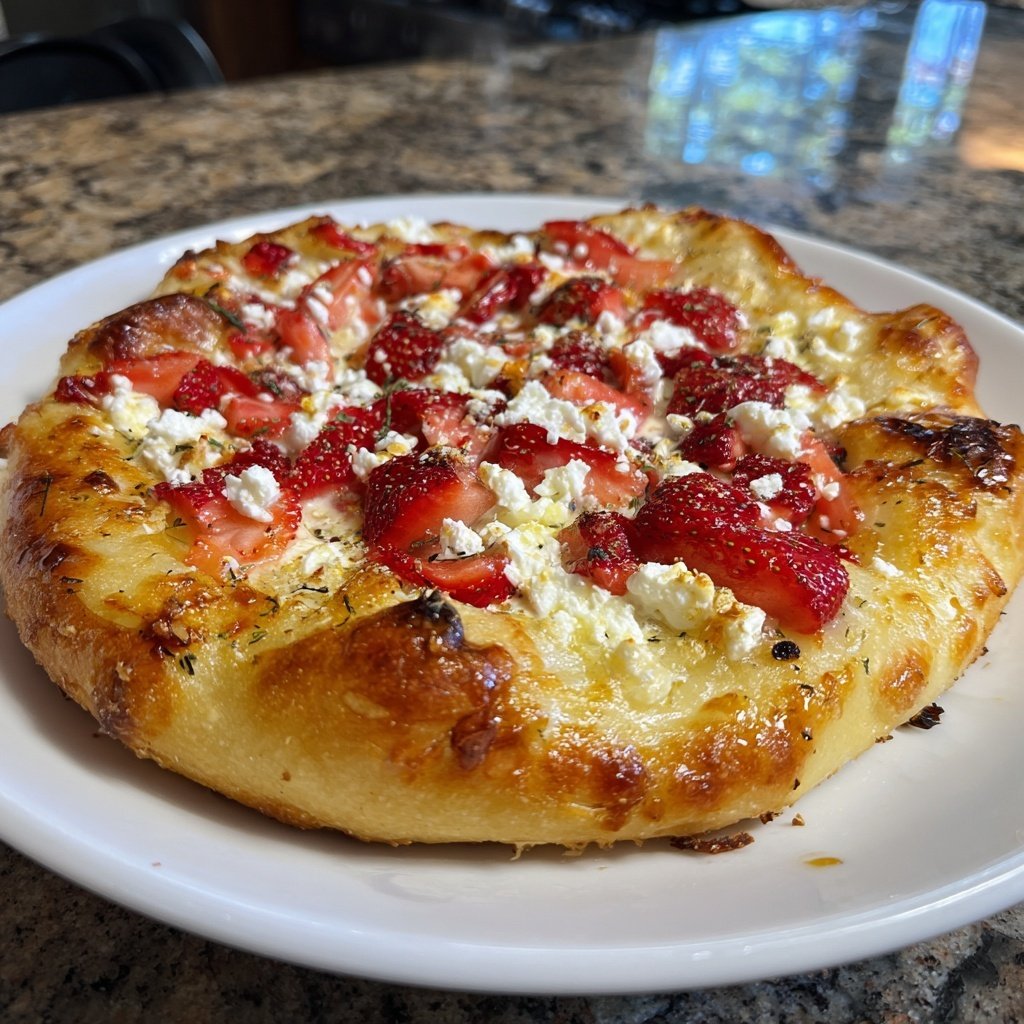 Pizza mit Erdbeeren und Ziegenkäse