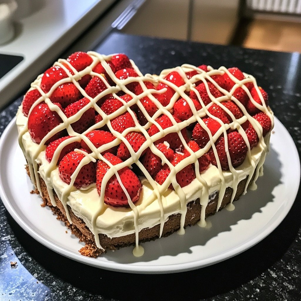 Herztorte mit Erdbeeren und weißer Schokolade